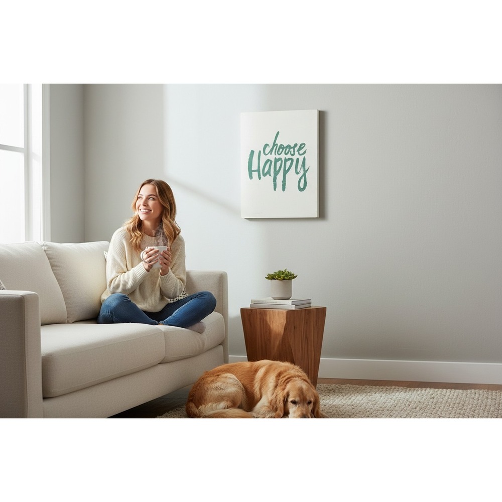 HomeGoods Choose Happy Wall Art Home Decor 12x16 White Teal NWOT